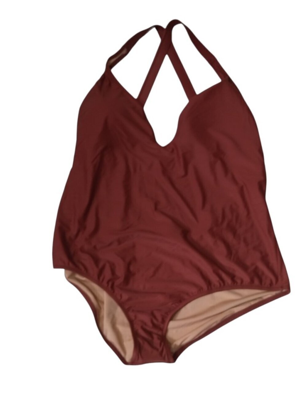 J. Crew Swimsuit One-Piece Swim Cross-Back BR016 Size 22 Scoop Back Brown Beach